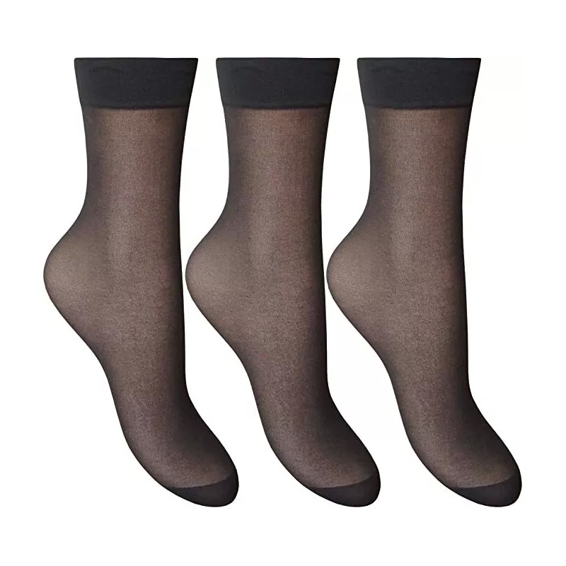 Womens Silky Smooth Knit 3 Pack Soft 15 Denier Anklet Socks Nude Black One Size