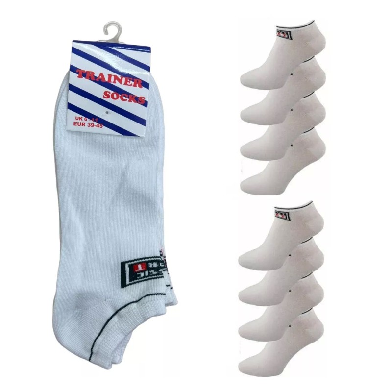 6 Pair Mens Classic Sport Logo White Cotton Trainer Liner Socks 6-11