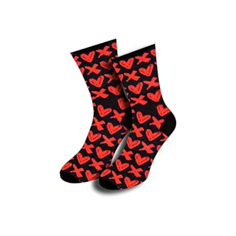 Womens Unisex Black Red Love Heart Kisses Novelty Valentines Socks Gift Size 5-8