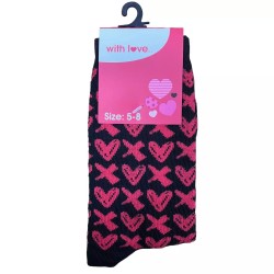 Womens Unisex Black Red Love Heart Kisses Novelty Valentines Socks Gift Size 5-8