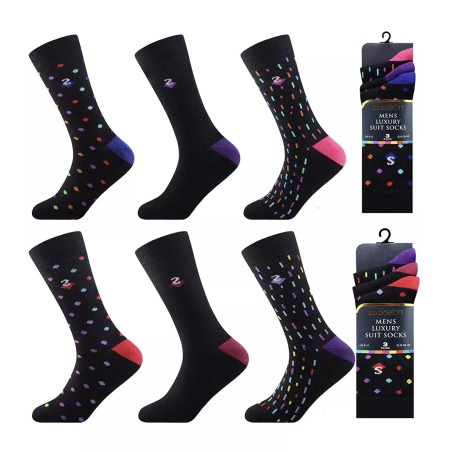 6 Pairs Mens Socksation Black Luxury Spotty Suit Socks 6-11 Fathers Day Gift