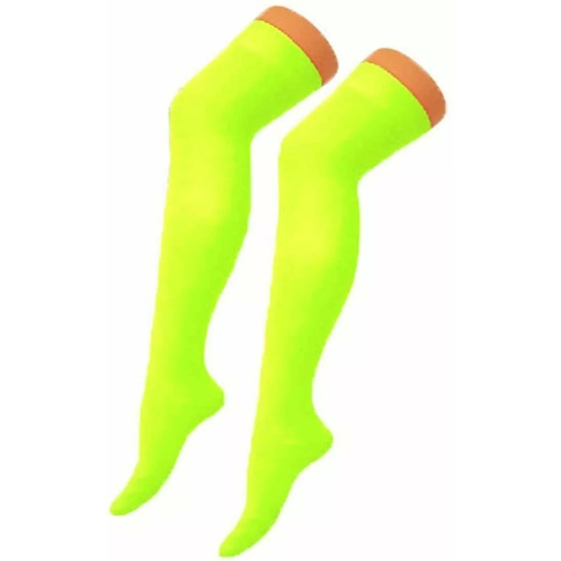 Womens Girls Neon Bright Yellow Over The Knee Socks 4-8 Fancy Dress