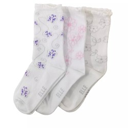 3 Pairs Womens Girls ELLE Floral Butterflies White Dress Socks Shoe Size 4-5.5