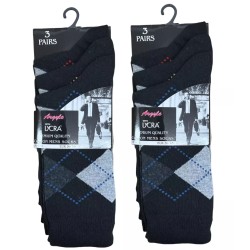 6 Pairs Mens Argyle Diamond Black Grey Coloured Socks Size 6-11 Fathers Day Gift