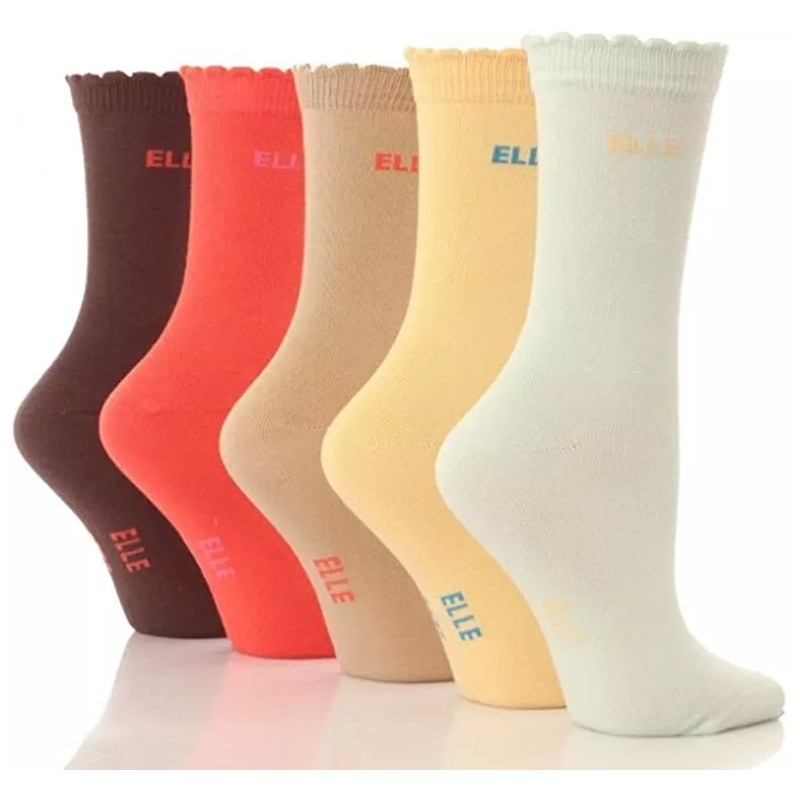 5 Pairs Girls ELLE Naturals Autumn Spring Colour Socks AGE 4-6 Shoe Size 9-12