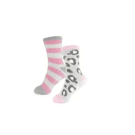 2 Pairs Womens Girls Grey Leopard Stripes Hearts Fluffy Cosy Socks Gift