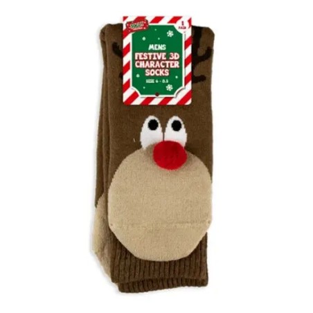 Mens Boys 3D Reindeer Pom Pom Elf Button Festive Funny Novelty Christmas Socks