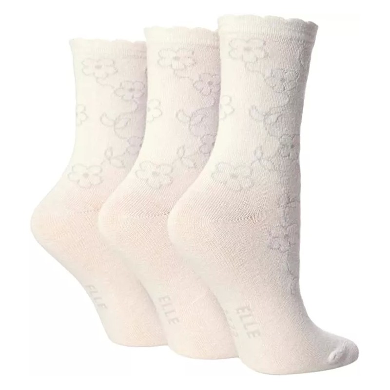 Elle Girls 3 Pack White Grey Floral Everyday Socks  4-6 Years Shoe Size 9-12