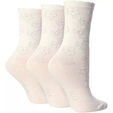 Elle Girls 3 Pack White Grey Floral Everyday Socks  4-6 Years Shoe Size 9-12