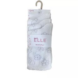 Elle Girls 3 Pack White Grey Floral Everyday Socks  4-6 Years Shoe Size 9-12