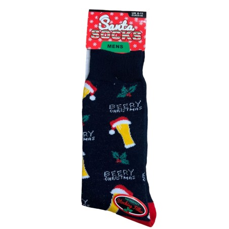 Mens Boys Nordic Snowflakes Reindeer Beery Xmas Novelty Christmas SANTA SOCKS