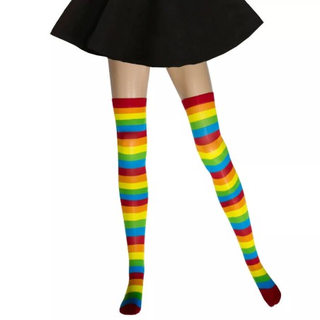 Rainbow Over Knee Stripe Stockings Socks Festival Dance Clown Party Fancy Dress