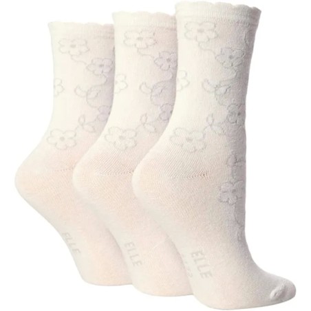 Elle Girls 3 Pack White Grey Floral Everyday Socks Age 2-3 Years Shoe Size 6-8.5