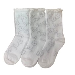 Elle Girls 3 Pack White Grey Floral Everyday Socks Age 2-3 Years Shoe Size 6-8.5