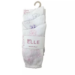 Elle Girls 3 Pack White Pink Floral Butterflies Socks 4-6 Years Shoe Size 9-12