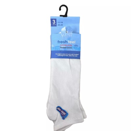 3 PK Mens Fresh Feel Plain White Sport Trainer Liner Socks Big Foot Shoe 11-14