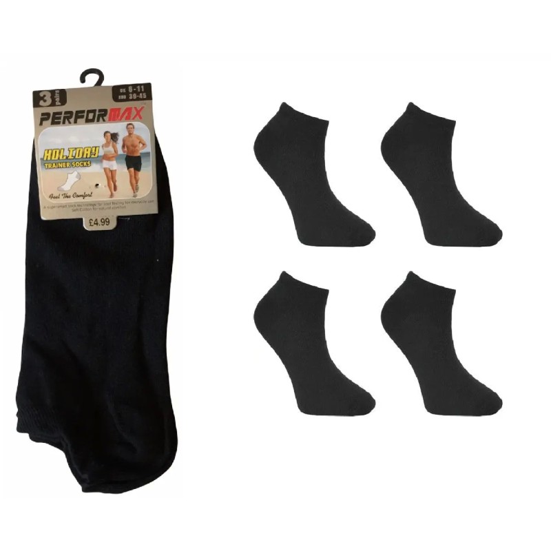 6 Pair Mens Boys Performax Black Cotton Trainer Liner Sports Summer Socks 6-11