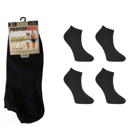 6 Pair Mens Boys Performax Black Cotton Trainer Liner Sports Summer Socks 6-11