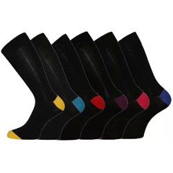 6 Pairs Mens Plain Blue Black Colored Heel & Toe Socks  6-11 Fathers Day Gift