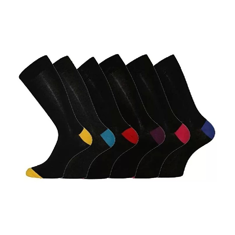 6 Pairs Mens Plain Blue Black Colored Heel & Toe Socks  6-11 Fathers Day Gift