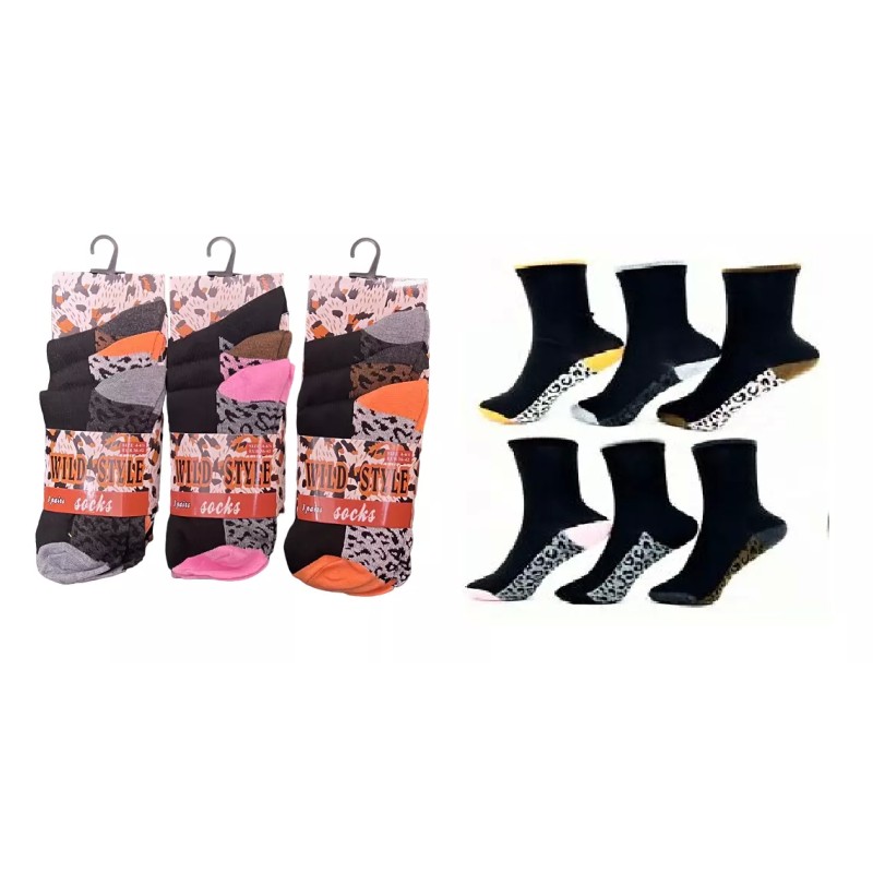 9 Pairs Womens Girls Wild Style Black Animal Pattern Leopard Print Socks 4-6.5