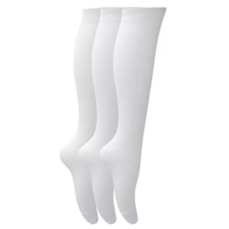 3 Pack Girls White Fresh Feel School Uniform Long Knee High Cotton Lycra Socks