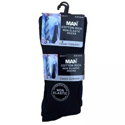 3 Pairs Mens Man Basics Dark Assorted Navy Grey Black Non Elastic Socks 6-11