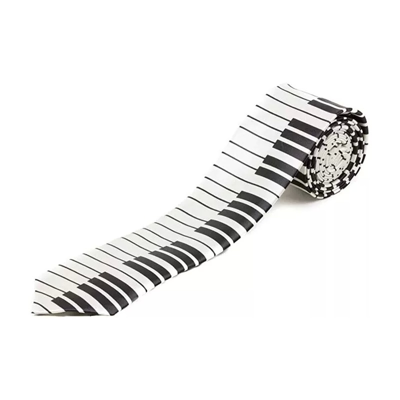 White Piano Keys Formal Fancy Dress Funky Narrow Skinny Tie Musician Player Gift