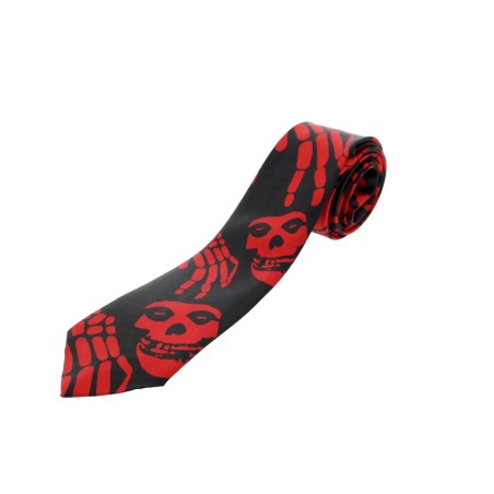 Halloween Fancy Dress Gothic Emu Theme Black Red Skull Skeleton Hands Skinny Tie