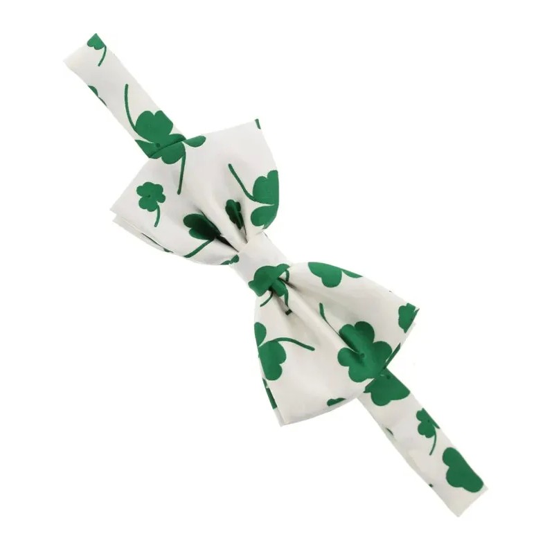 St Patricks Day WHITE Green Lucky Clover Satin Feel Fancy Dress Party Bow Tie