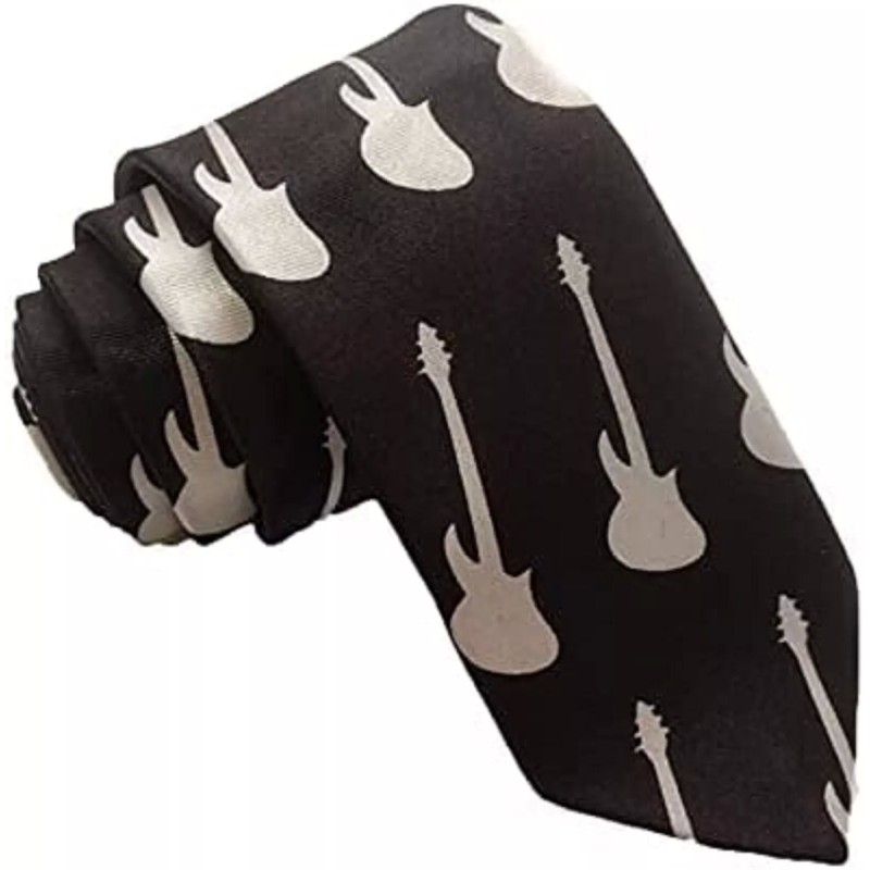 Black And White Guitar Design Formal Fancy Dress Funky Skinny Tie Music Gift