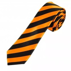 Halloween Autumn Fancy Dress Black Stripey Pumpkin Orange STRIPE Skinny Tie