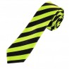 Black Lime Green Striped Fancy Easy To Use Pre Tied Zip Zipper Skinny Neck Tie