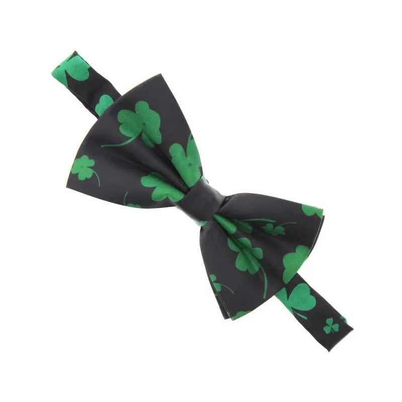 St Patricks Day BLACK Green Lucky Clover Satin Feel Fancy Dress Party Bow Tie