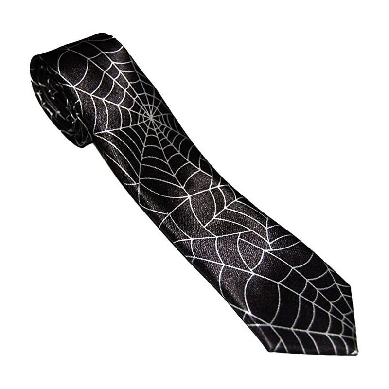 Halloween Fancy Dress Gothic Emu Black & White Spiderweb Cobwebs Webs Skinny Tie