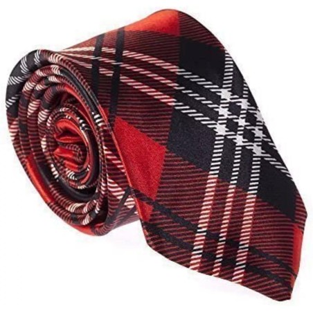 Red And Black Tartan Skinny Neck Tie Formal Wedding Suit Fancy Dress Accessory