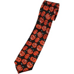 Halloween Fancy Dress Gothic Emu Black & Orange Pumpkin Scary Faces Skinny Tie