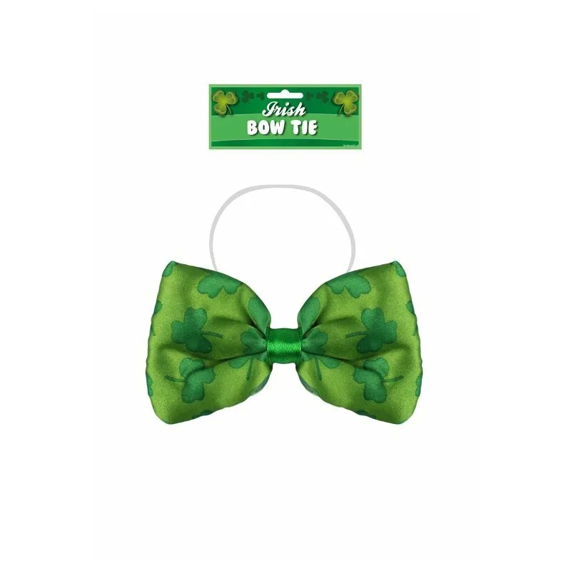 St Patricks Day Green Lucky Clover Satin Feel Fancy Dress Party Bow Tie