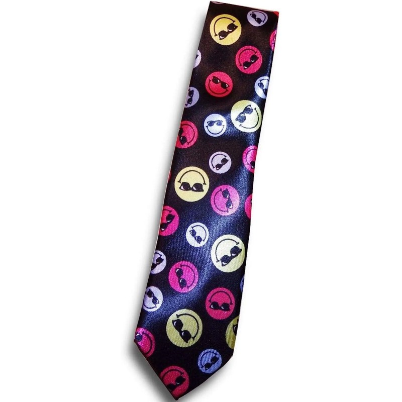 Black & Colourful Smiley Faces 80s Rave Fancy Dress Funky Skinny Tie Fathers Day