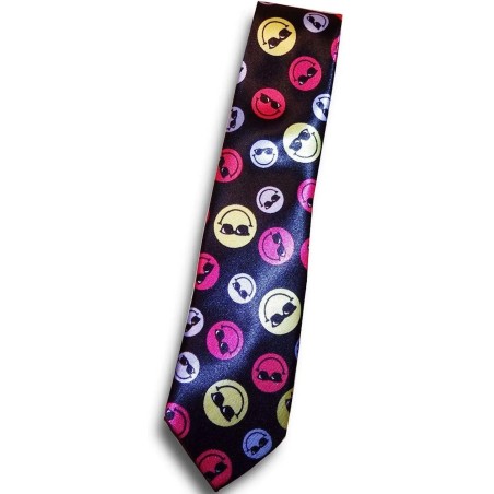 Black & Colourful Smiley Faces 80s Rave Fancy Dress Funky Skinny Tie Fathers Day