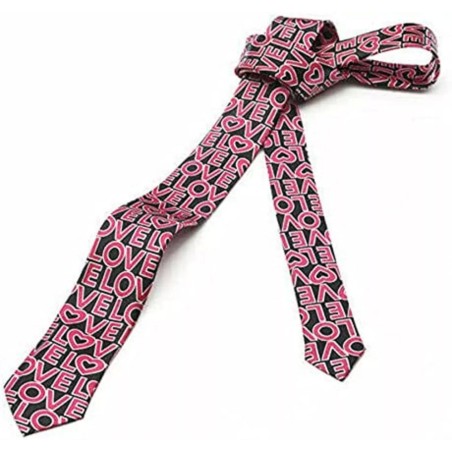 Black & Hot Pink 'LOVE' Text Wedding Formal Fancy Dress Funky Skinny Tie Gift