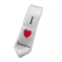 Mens Womens WHITE I Love London Fancy Dress Party Skinny Neck Tie Sovenier Gift