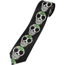 Halloween Goth Emu Fancy Dress Mexican Day Of The Dead Sugar Skulls Skinny Tie