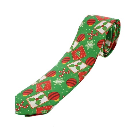 Christmas Festive Xmas Candy Cane Holly Baubles Snowflakes Green Skinny Tie Gift