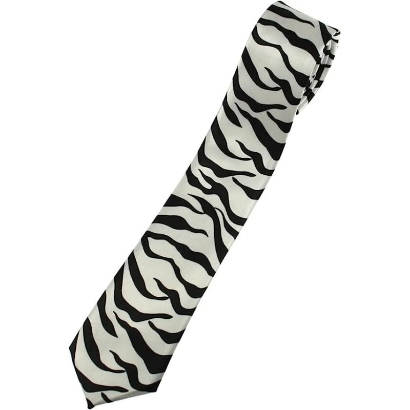 White And Black Animal Zebra Print Formal Wedding Fancy Dress Funky Skinny Tie