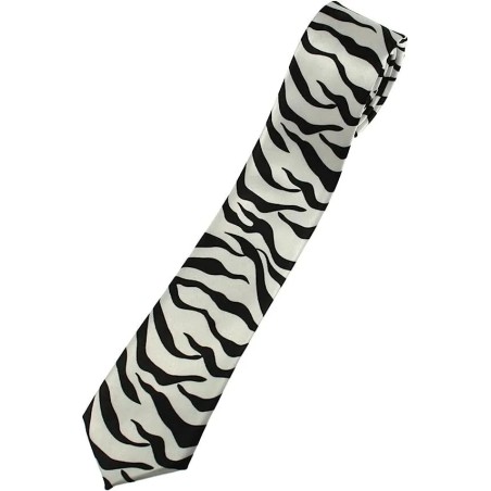 White And Black Animal Zebra Print Formal Wedding Fancy Dress Funky Skinny Tie