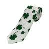 St Patricks Day White Green Lucky Clover Satin Feel Fancy Dress Party Skinny Tie