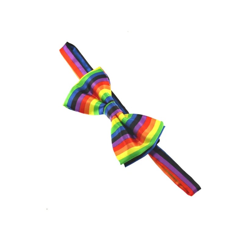 Rainbow Stripe Satin Feel Adjustable Fancy Dress Hippie Carnival Clown Bow Tie