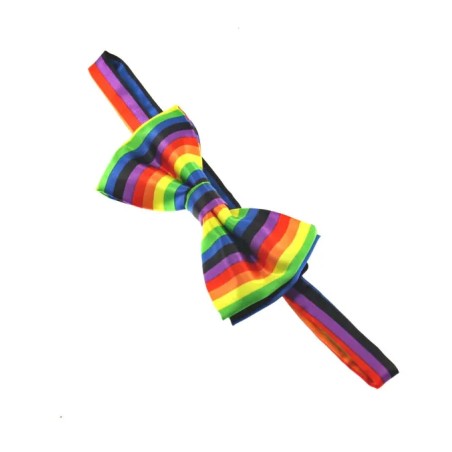 Rainbow Stripe Satin Feel Adjustable Fancy Dress Hippie Carnival Clown Bow Tie