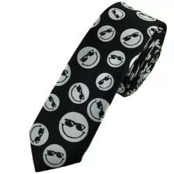 Black & White Smiley Faces 80s Rave Fancy Dress Funky Skinny Tie Fathers Day